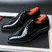 New Men's Fashionable Glossy Black Business Casual Formal Shoes Lace-up Pointed Toe Patent Leather Green Party Dress Oxford Shoes Wedding Weddingshoes_vogvips.com