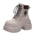 Pancake Lace-up Ankle Boots For Women In 2025 Autumn New Style Vintage Dark Brown Boots With Thick Sole And High Heel, Matisse Style Boots_vogvips.com