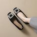 Square Head Single Shoes Women's Thick Heel French Black Work Shoes Rhinestone Shallow Mouth High Heels Women_vogvips.com