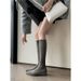 Women's Pointed Toe High Heel Knee High Boots Stretchy Slouchy Boots With Hidden Platform Suede Tall Boots Apricot Color, Suede, Elastic, Slim Fit_vogvips.com