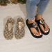 Women's Summer Casual Flat Slippers Plus Size Slides Slippers With Letter Metal Buckle_vogvips.com