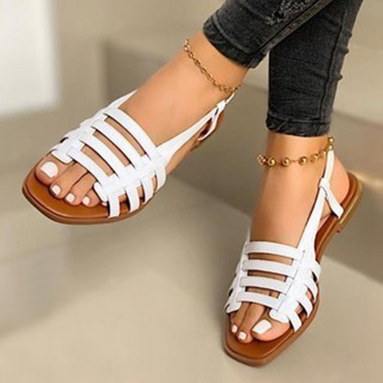 Plus-size Women's Sandals, Korean Version, 2020 New Style, Flat-soled Spring And Summer Fashion Woven Beach Shoes,_vogvips.com