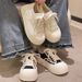 Low-top Canvas Women, Thick-soled, Petite, 2025 Spring New Versatile Student Chunky Sneakers, White Shoes For Women_vogvips.com