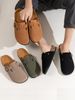 Men's Mule Shoes, New Spring Vintage Slip-On Casual Loafers With Pu Upper, Cork Grain Closed-Toe Half-Slippers, Flat Slippers With Adjustable Buckle_vogvips.com