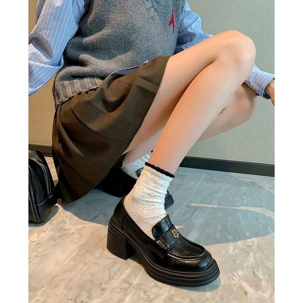 Women's Soft Thick-soled Loafers Petite Women, 2025 Autumn And Winter New Model, Camellia Leather With Plush Lining,_vogvips.com