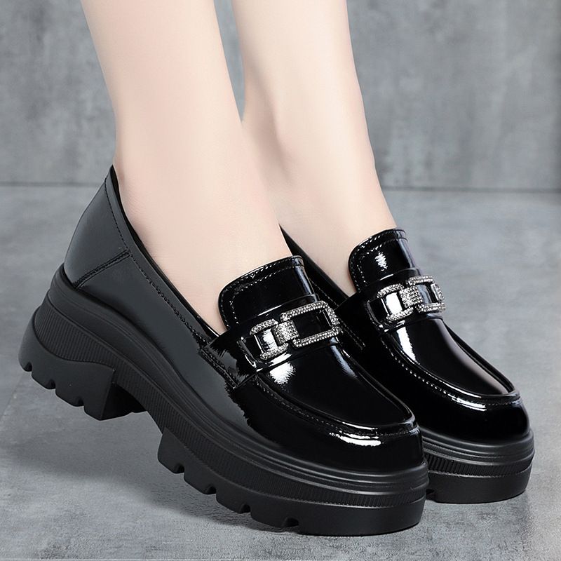 Platform Loafers For Women 2023 New Soft Chunky Heel Spring Autumn Slip-On British Style White Leather Shoes_vogvips.com