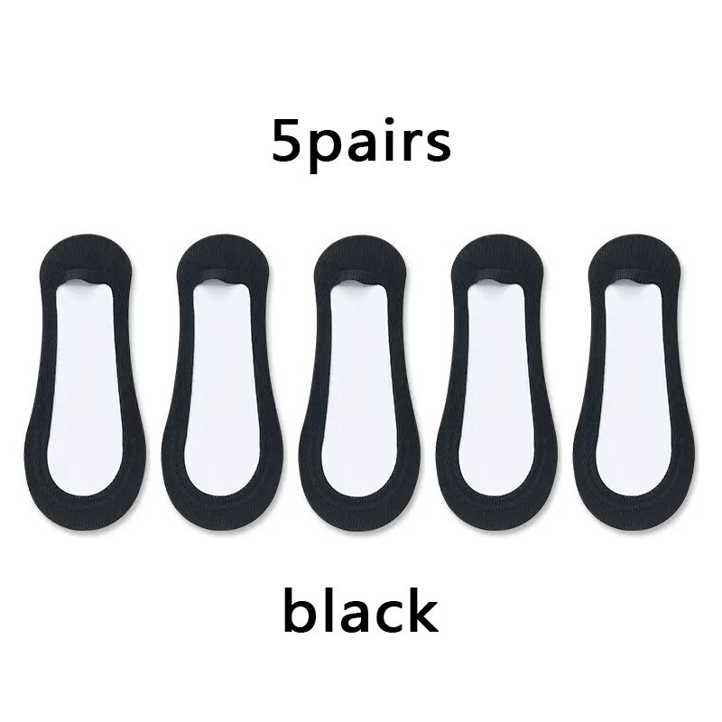 5pairs Non-slip Invisible Slippers Seamless Ice Silk Boat Summer Thin Solid Casual Breathable Low Cut Socks Women_vogvips.com