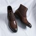 Men's Premium Mid-Calf Dress Boots - Pointed Toe Business Casual Boots With Burnished Finish & Rubber Sole (Black/Brown, Sizes 38-46)_vogvips.com