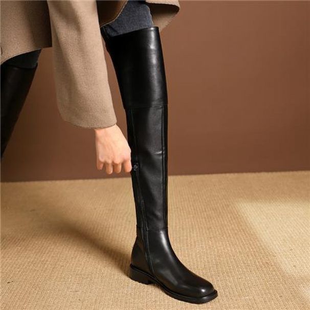 22 New Slim Leg Over Knee Long For Women Low Heel Flat Bottom Black High Barrel Autumn/Winter Single With Velvet Knight_vogvips.com