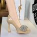 French Style Single Shoe Women's Rhinestone Bow Decoration Pointed Shallow Mouth Waterproof Platform High Heels Women's Shoes_vogvips.com