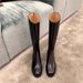 Women's High Knee Boots With Camellia Embroidery, Genuine Leather, Back Zipper, Low Heel, Round Toe, Winter & Fall Fashion_vogvips.com