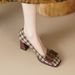Genuine Leather Square-toed French-style Houndstooth Women's Shoes, New Retro High-heeled Pumps For Commuting_vogvips.com
