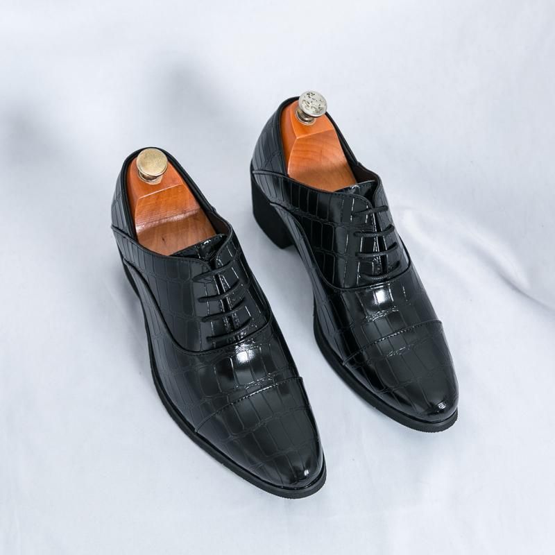New British Trendy Crocodile Pattern Casual Leather Breathable Legged Men's Business Sharp Scalp Shoes_vogvips.com