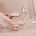 Cross-border In-stock Plus-size Bridal Wedding Shoes, Pointed-toe Backless Mesh Sandals, Heart-shaped Petal High-heeled_vogvips.com