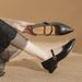 New Vintage Pointed-toe Mary Jane Women's With Chunky Heel And Single Strap, Elegant Mid-heel Versatile Shallow Leather_vogvips.com