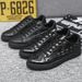 Casual Shoes Men's Hundred Sneakers Crocodile Leather Low Top Glossy Pure Black Board Shoes_vogvips.com