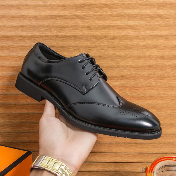 New Men's Brown Business Casual Derby Shoes British Style Lace-up Versatile Brock Men's Shoes Black Suit Banquet Dress Groom Wedding Shoes_vogvips.com