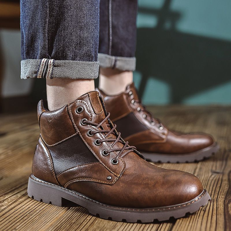 Men's Shoes Wind Martin Boots Men's Retro Casual Tooling Short Boots High Top Shoes_vogvips.com