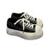2025 New Thick-Soled Canvas Shoes For Women With Cross Flower Design, Height-Increasing Black And White Color-Block_vogvips.com