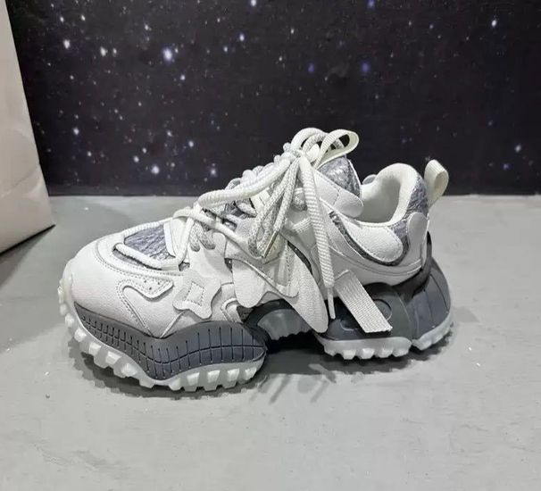 Smmer Men's Shoes Retro White Shoes Thick Soled Genuine Leather Personality Lace Up Fashionable Street Blasting Dad Shoes Trend_vogvips.com