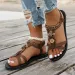 Flower Beaded Bohemian For Women Summer 2025 Roman Style Comfortable Flat Sandals Woman Lightweight Non Slip Beach Shoes_vogvips.com