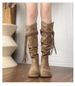 2025 New Retro Wasteland Style Fringed Rider Boots, Thick Heel But Not To The Knee, Long Boots, Slim-fitting, Piled Mid-calf Boots For Women_vogvips.com
