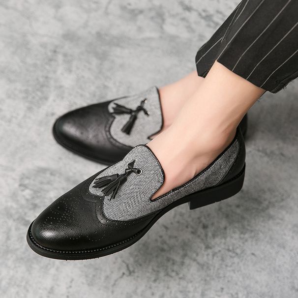 Euro Step Britih Style Pointed Toe Men' Brogue Leather Korean Verion Large Size Slip-On Buine Caual Hairtylit Trendy_vogvips.com