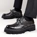 Euro Step Fashion High-Quality Crocodile Pattern Brogue Thick-Soled Pointed Toe Business Leather Versatile Men's Casual Shoes_vogvips.com