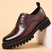 Business casual leather shoes round head increase shoes Leather soft soled formal men's shoes thick soled loafers_vogvips.com