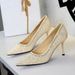 Women's Shoes Elegant High Heels For Women, Featuring Sequins, Beading, Pointed Toe, Low Cut, Stiletto Heels, Slip On Style._vogvips.com