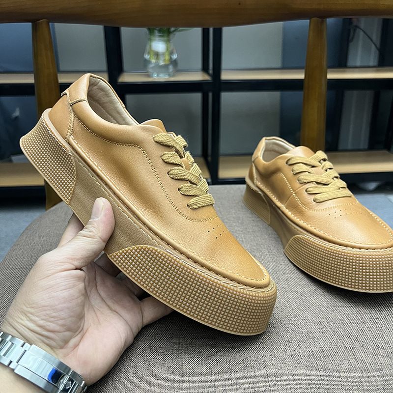 European Collection 2025 Spring New Versatile Soft Cowhide Fashionable Simple Men's Shoes Comfortable Low-Top Lace-Up_vogvips.com