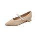 French Pointed Single Shoes Women's Pearl Light Mouth High Heels Suede Thick Heel Mary Jane Shoes_vogvips.com