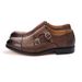 Straight Hair Python Pattern Genuine Cowhide Double Buckle Handmade Mengke British Style Men's Monk Shoes_vogvips.com