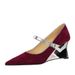 2905-5 Style Banquet Women's Shoes With Metal Sloping Heel, Suede, Light Mouth, Pointed Toe, Color Blocked, Straight_vogvips.com