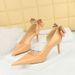 638-AH35M Korean Banquet High Heels Slim Heels, Shallow Mouth, Pointed Side Hollow Lacquer Leather Back Bow Women's_vogvips.com