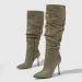 Eilyken Winter Pleated Denim Women Knee High Boots Fashion Pointed Toe Zipper Thin Heels Booties Shoes Zapatos Mujer_vogvips.com