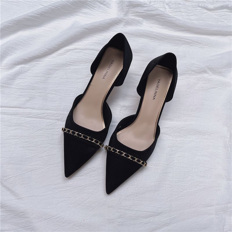 Small Size313233Pointed Toe Versatile Hollow Single Shoes Fairy Style Patchwork Iron Chain Plus Size Women's_vogvips.com