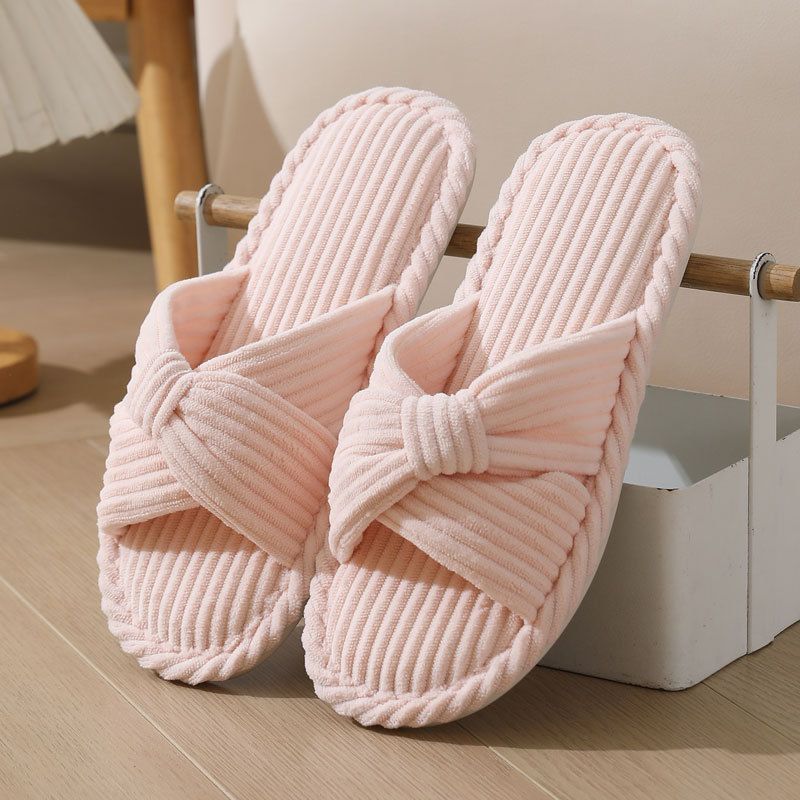 Popular Corduroy Cross-Strap Cotton Slippers For Autumn Indoor Home Use, Warm Slippers For Women_vogvips.com