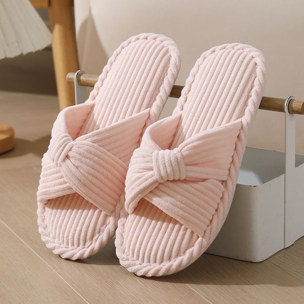 Popular Corduroy Cross-Strap Cotton Slippers For Autumn Indoor Home Use, Warm Slippers For Women_vogvips.com