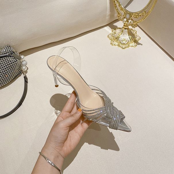Female Shoelaces Diamond Rhinestone Transparent Sandals Female All Matching High Heels_vogvips.com