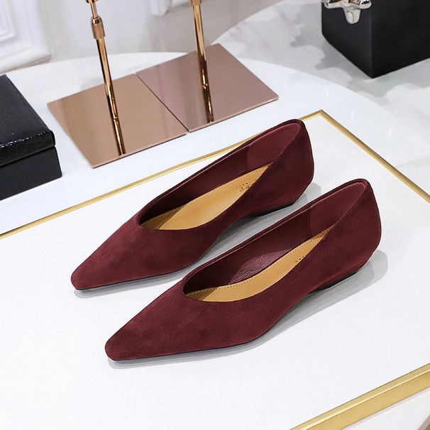 Daily Comfortable Suede Pointed Head Shallow Mouth Low Heel Wedge Single Shoes Women's Single Shoes_vogvips.com