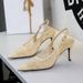 Women's Stiletto Heel Pumps Sexy Banquet Hollowed out Lace Mesh Pointed Toe Strappy Sandals European Style_vogvips.com