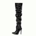 2020 Autumn New Elastic Over-the-Knee Pointed Toe Patent Leather Tube Black Zipper Stiletto High Heel Women's Boots_vogvips.com