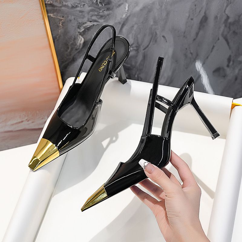 SL Niche Closed-Toe Sandals 2026 Spring Summer New Pointed Toe Stiletto Sexy French Style Metal Backless High Heels For_vogvips.com