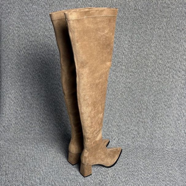 Women's French Vintage Knee High Boots With Square Toe And Chunky Heel Stylish Stretch Tall Boots Fashionable High Heel Boots_vogvips.com
