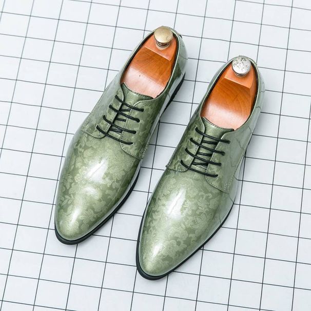 New Men's Fashionable Glossy Black Business Casual Formal Shoes Lace-up Pointed Toe Patent Leather Green Party Dress Oxford Shoes Wedding Weddingshoes_vogvips.com