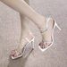 Owner's Reserve, Square Cross Strap Open Toe One-Strap Thin Heel Sandals For Women, White High Heels With Rhinestones,_vogvips.com