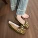 French Square Head Single Shoes Female Shallow Mouth Fairy Bow Pearl Flat Beanie Shoes_vogvips.com