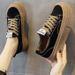 Black Platform Canvas Shoes Women's Round Head Muffin Heightening Casual Board Shoes_vogvips.com
