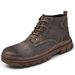 Men's Classic Mid-Cut Leather Work Boots - Durable Rubber Sole, Slip-Resistant, Comfortable Lace-Up Design For Outdoor & Casual Wear_vogvips.com